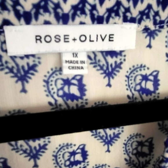 ROSE & OLIVE Blue & Ivory Floral Pintuck Flutter Sleeve - Picture 5 of 7